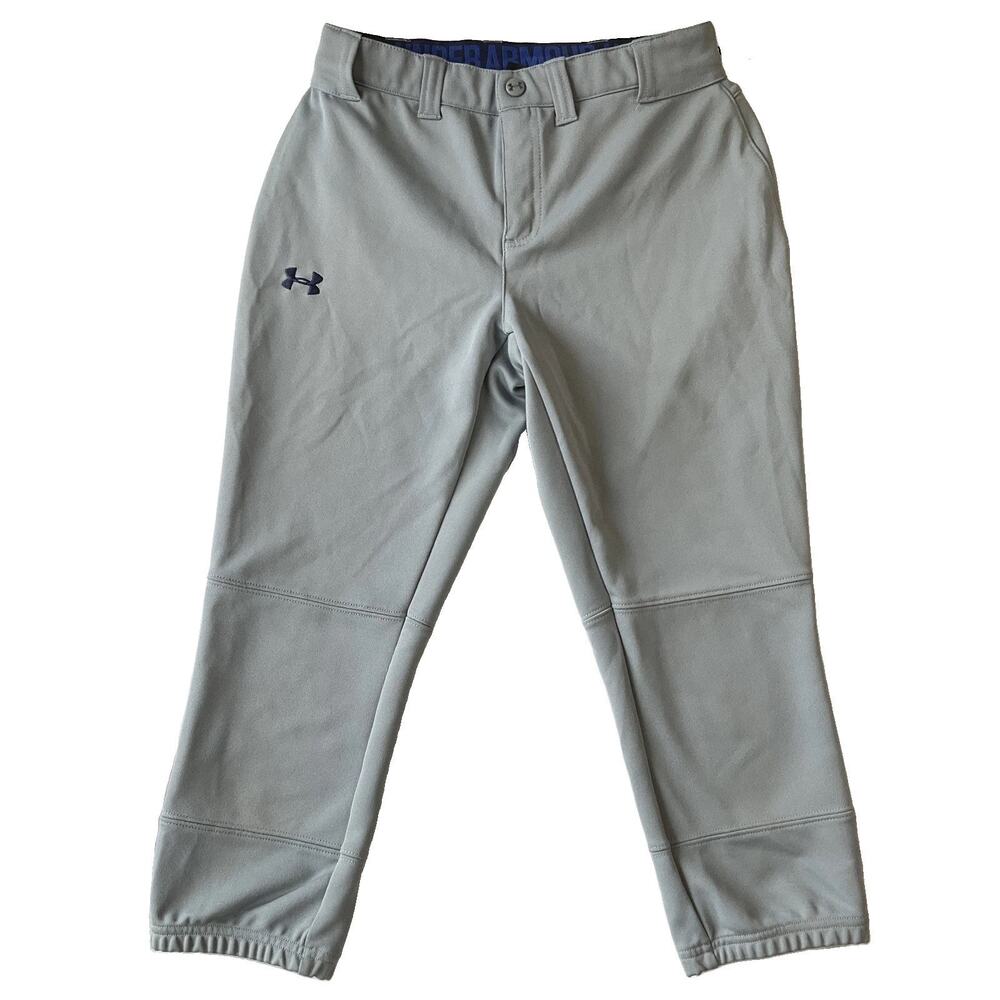 Under Armour Women Pants XS Gray Baseball Pants Logo Button 22" Inseam Belt Loop